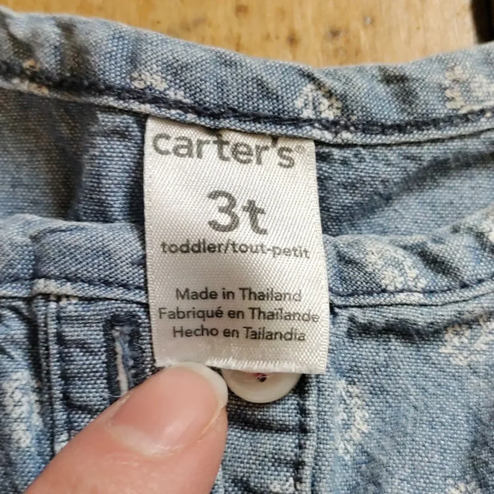 Carters long sleeve 3T blue cotton chambray spring boho Easter denim shirt